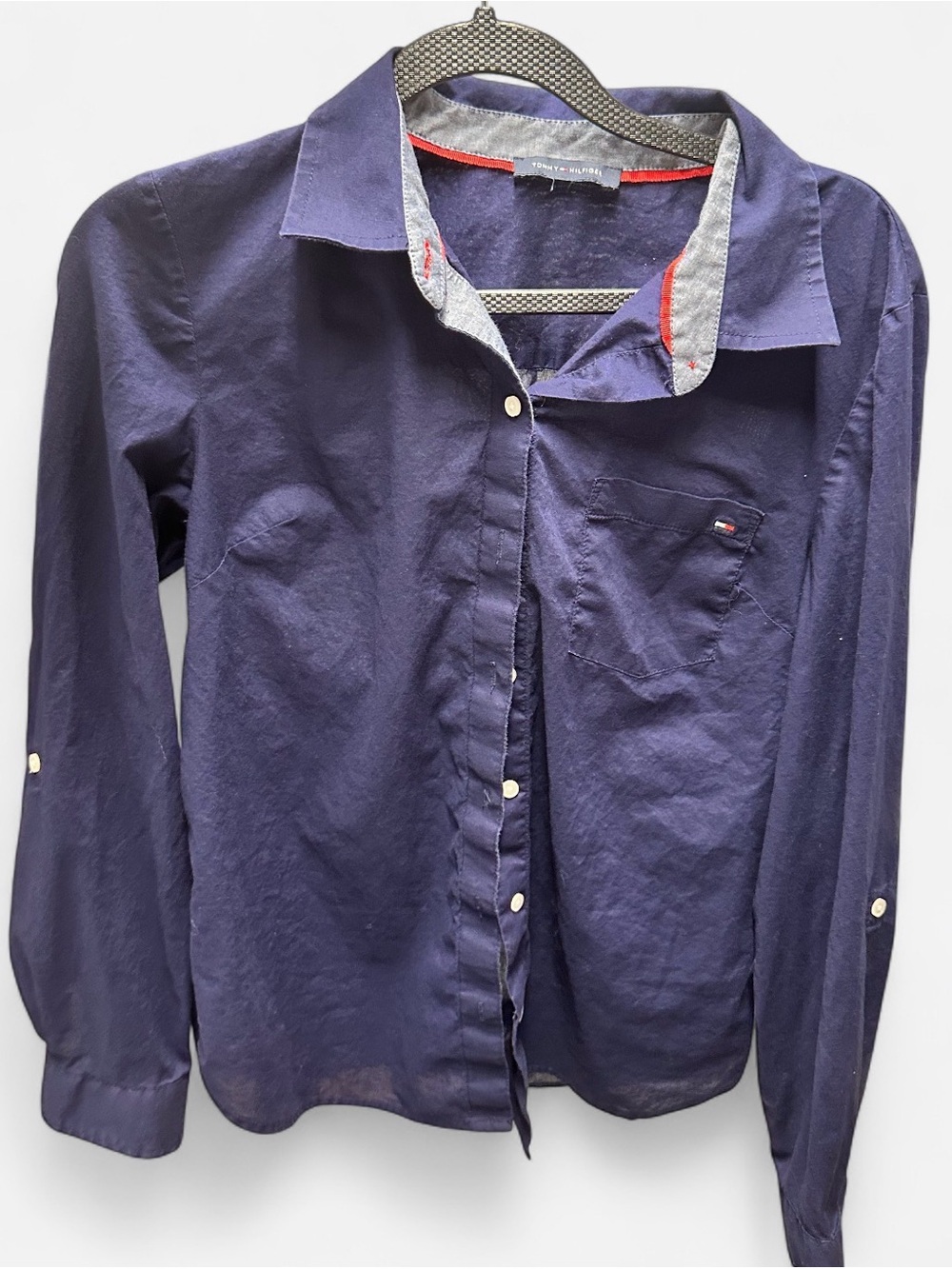 Tommy Hilfiger Navy Button-Down Shirt with Red Trim